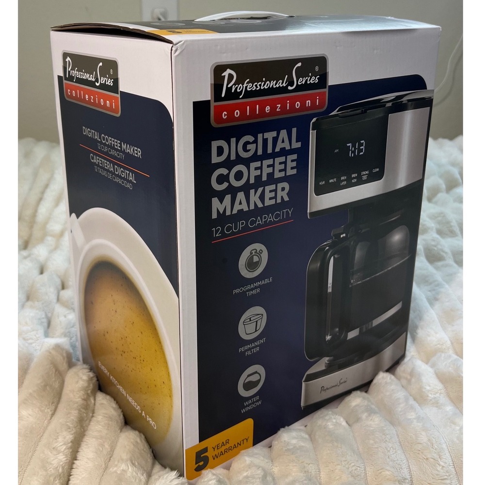Professional Series Collezioni 12 Cup Digital Coffee Maker Silver Black PS-CM288